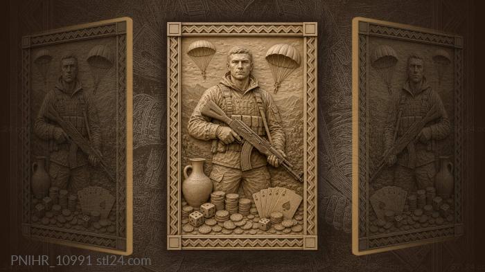 Paratrooper with rifle above cards and dice 3d STL model