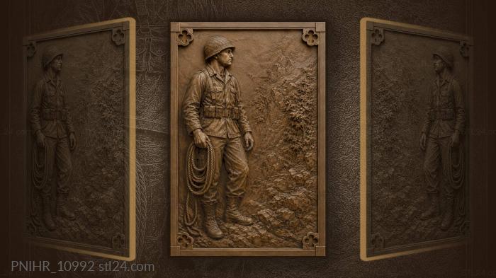 Helmeted man holding a coiled rope 3d STL model