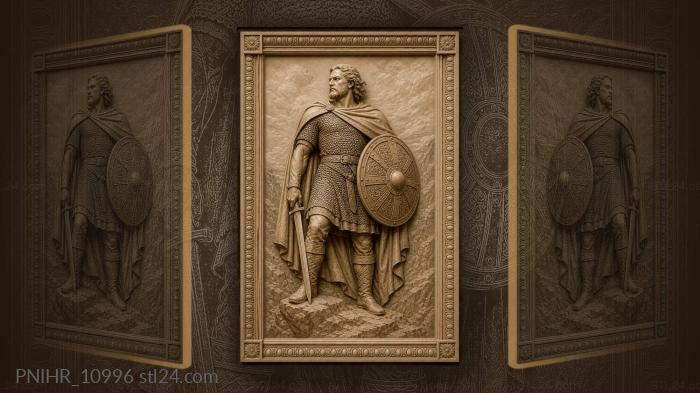 Warrior with round shield on rocks 3d STL model