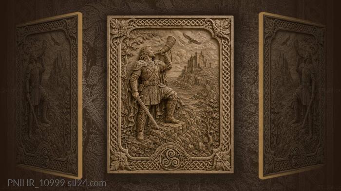 Warrior blowing ancient castle horn 3d STL model