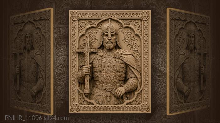 Helmeted man holding a large cross 3d STL model