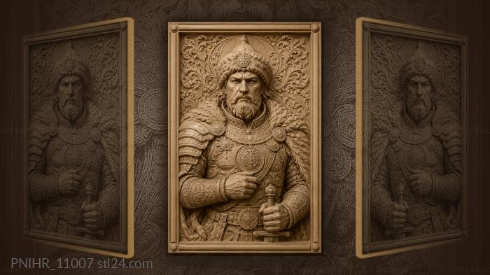 Warrior in tall fur cap with medallions 3d STL model