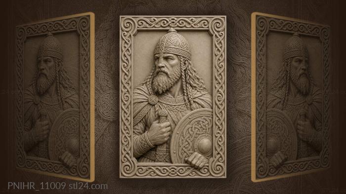 Bearded man in a knotwork helmet 3d STL model