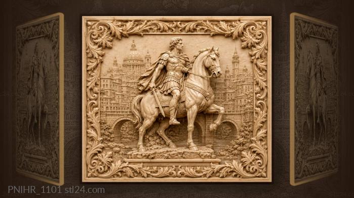 Equestrian monument by a city bridge 3d STL model