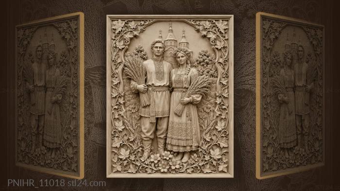 Belarusian couple with wheat and church 3d STL model