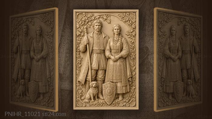 Couple with dog and heraldry 3d STL model