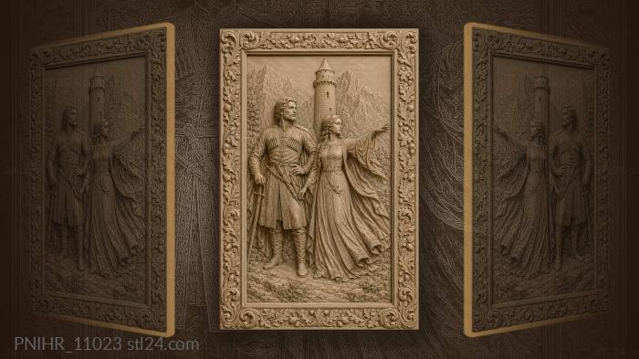 Man and woman before a mountain tower 3d STL model