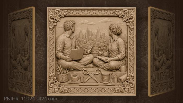 City view with working couple 3d STL model