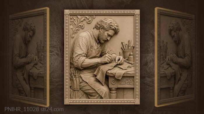 Leatherworker bent over his bench 3d STL model