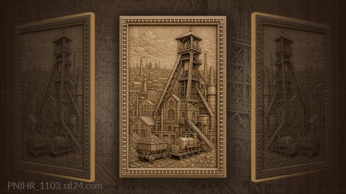 Industrial town with mine tower 3d STL model