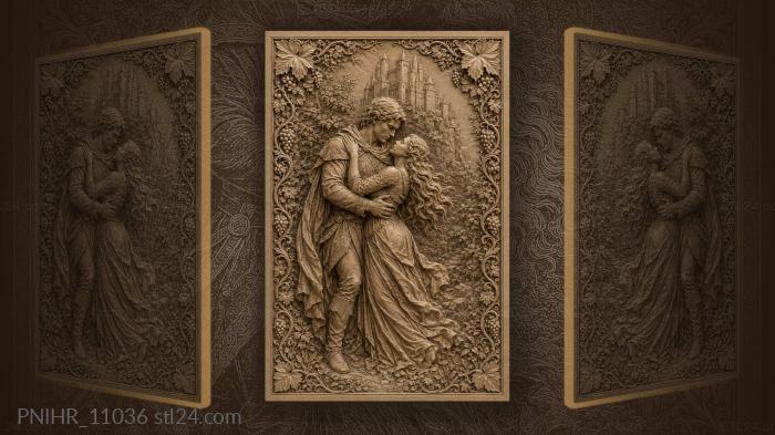Lovers embrace castle backdrop romance 3d STL model