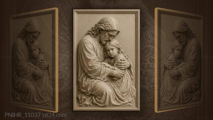 Bearded man comforting a sad girl 3d STL model
