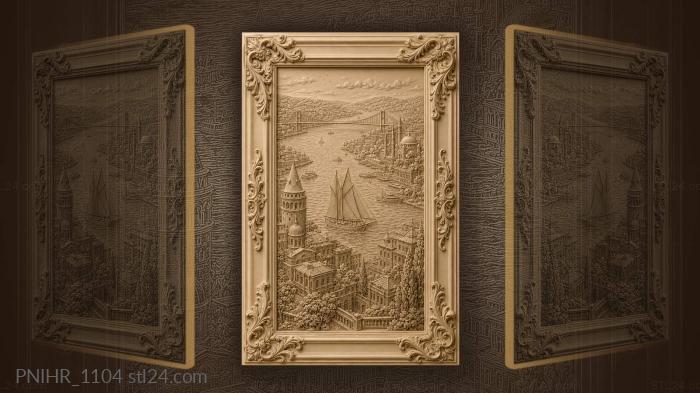 Town beyond the bridge among hills 3d STL model