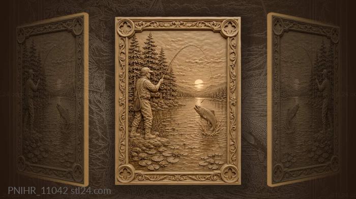 Sunset lake fisherman leaping fish 3d STL model