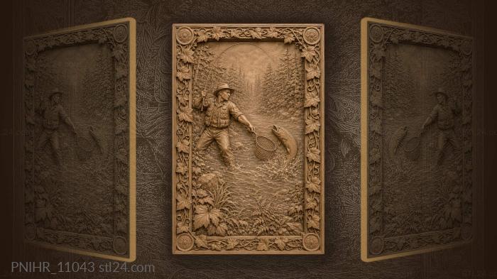 Fly fisher netting his catch in mist 3d STL model