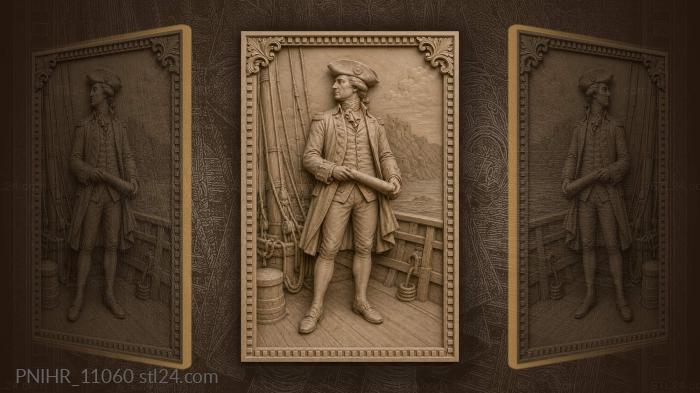 Rolled chart near the rocky coast · George Washington 3d STL model