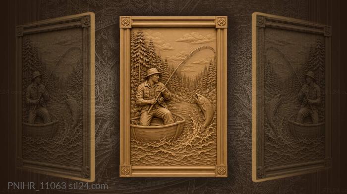 Boatman hauling a fish by the pines 3d STL model