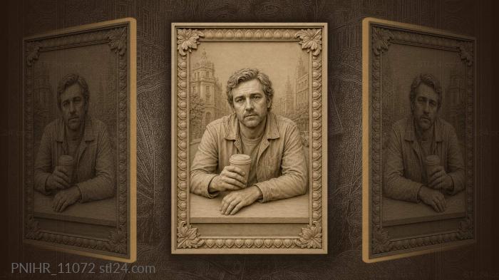 Jack Kerouac sits with coffee in the city 3d STL model