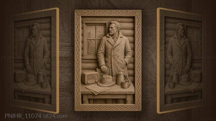 Jack London listens to the radio in a log cabin 3d STL model