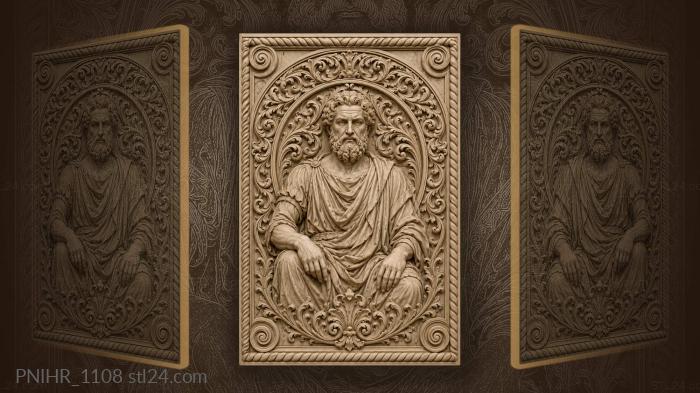 Bearded man inside circle of scrolls 3d STL model