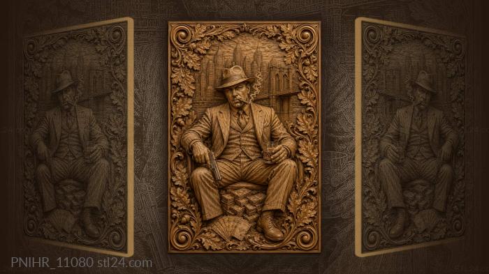 Al Capone sits with a pistol and cash 3d STL model