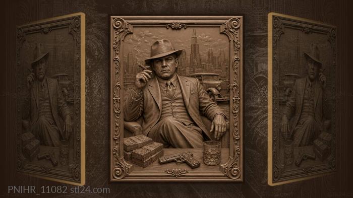 Al Capone smokes a cigar before the Chicago skyline 3d STL model