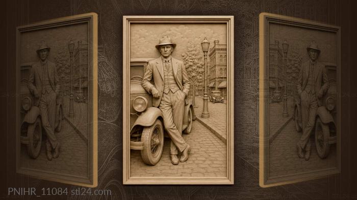 Al Capone stands beside a vintage car 3d STL model