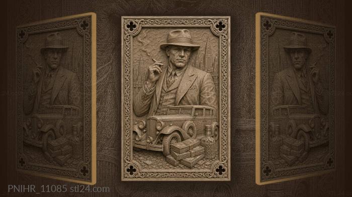 Al Capone by a car with cash and whiskey 3d STL model