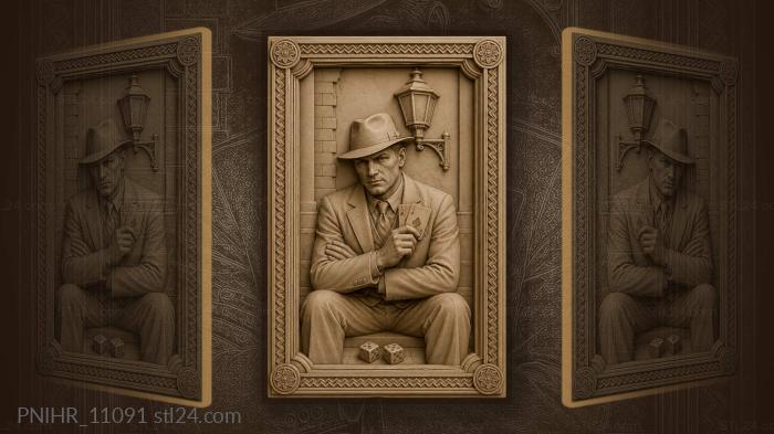 Al Capone sits with aces by a streetlamp 3d STL model