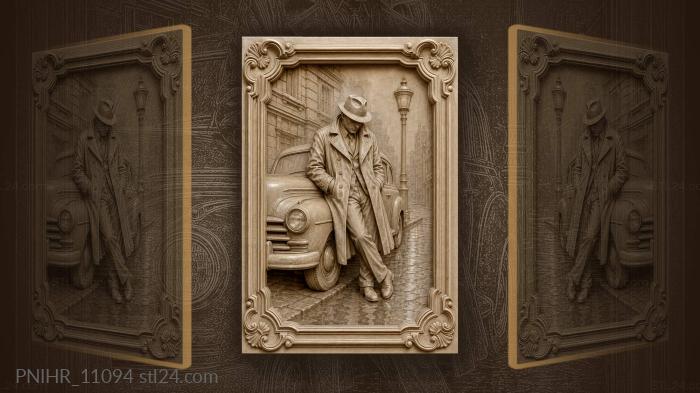 Al Capone stands by a car on a wet street 3d STL model