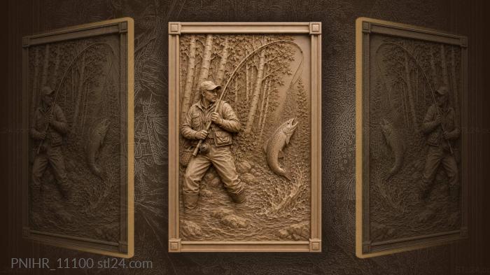 Trout on the line among birches 3d STL model