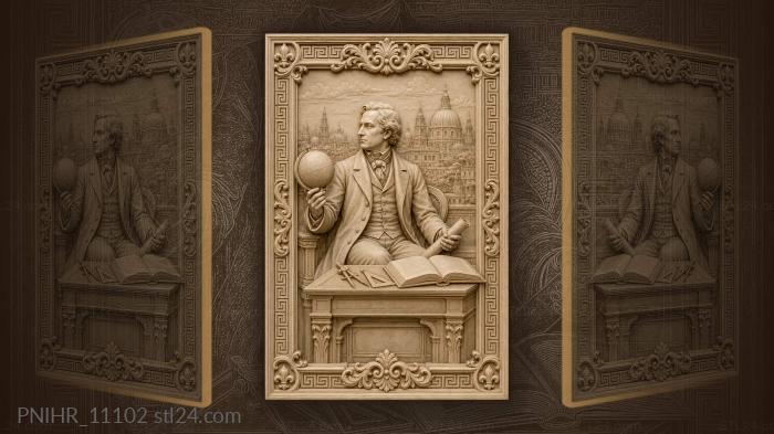 Geographer with globe above the city 3d STL model