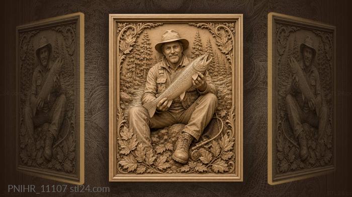 Man holding his trout in autumn leaves 3d STL model