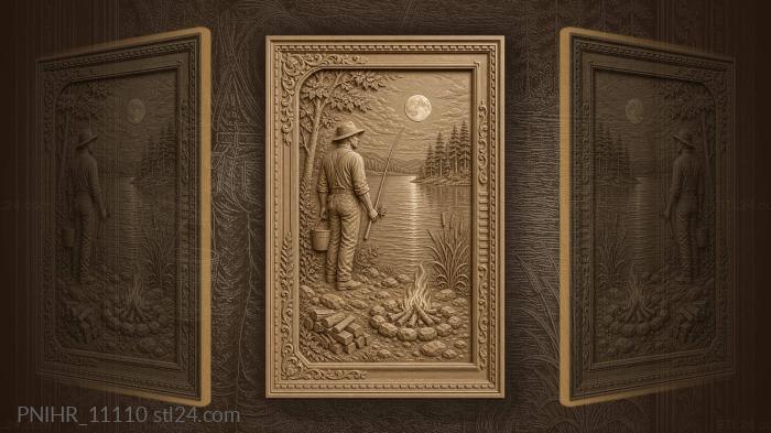 Lakeside fisherman under the full moon 3d STL model