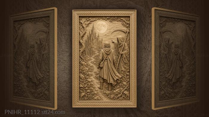 Mysterious castle and hooded wanderer 3d STL model