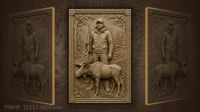 Ernest Hemingway stands beside a moose 3d STL model