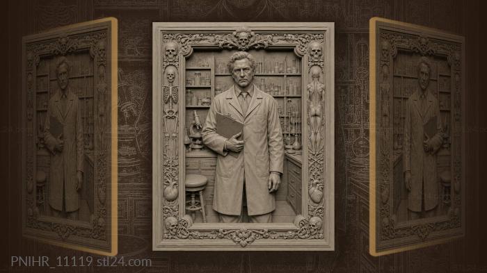 Victor Frankenstein with a clipboard among bones 3d STL model