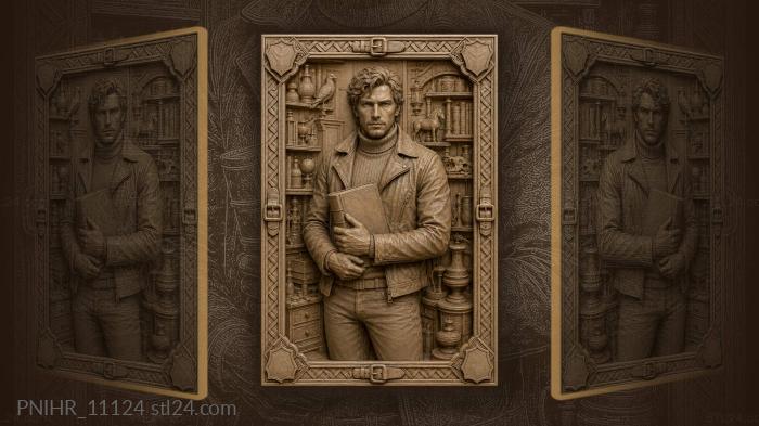Indiana Jones with a book among artifacts 3d STL model