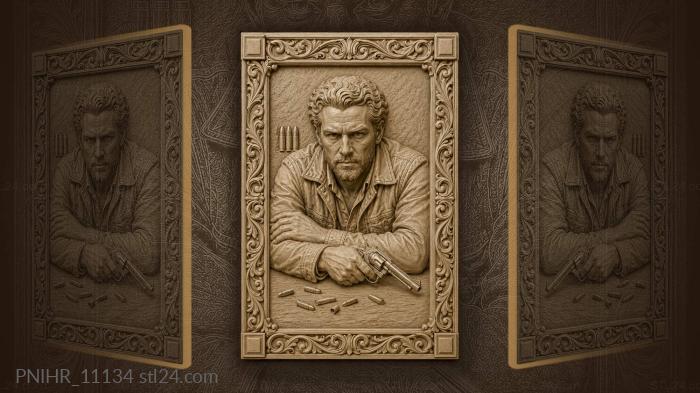 Clint Eastwood with a revolver on the table 3d STL model