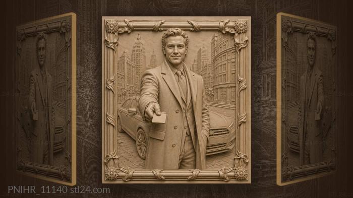 Patrick Bateman offering his business card by a car 3d STL model