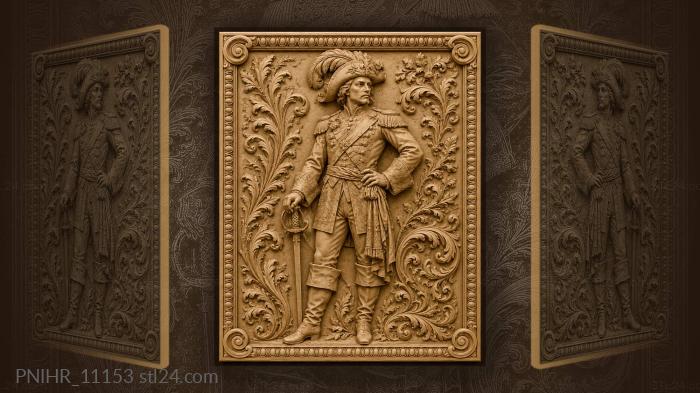 Man in plumed hat gripping sword hilt 3d STL model