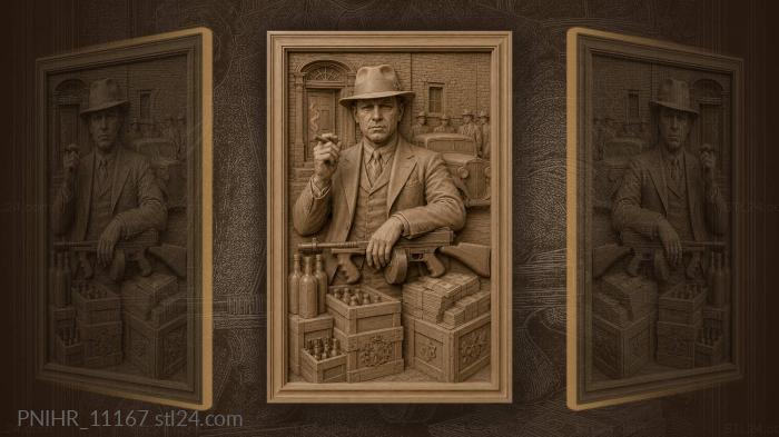 Al Capone with a tommy gun and whiskey crates 3d STL model