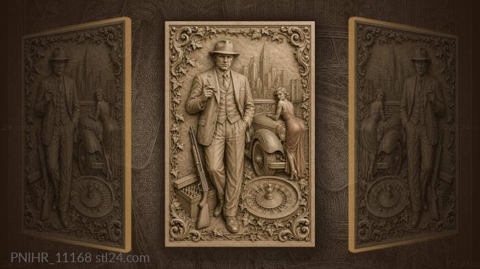 Al Capone with a shotgun and a roulette wheel 3d STL model