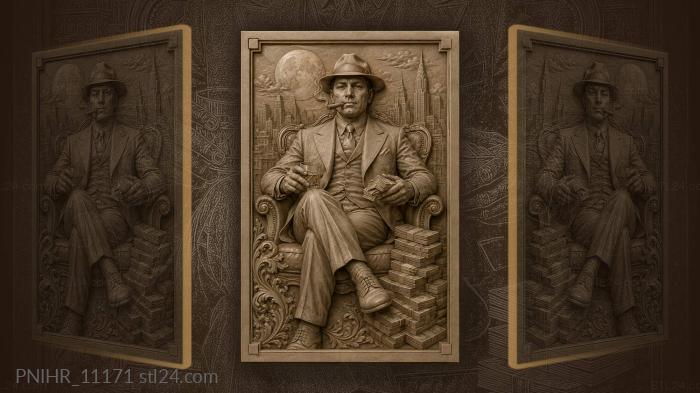 Al Capone with a cigar and cash in his chair 3d STL model