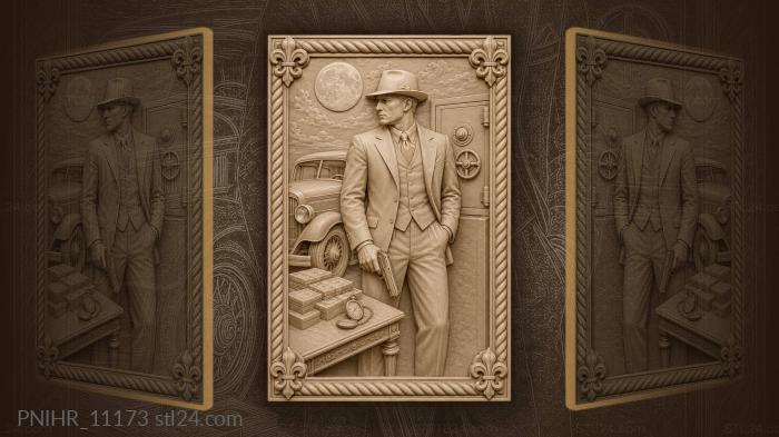 Al Capone with a gun beside the safe 3d STL model