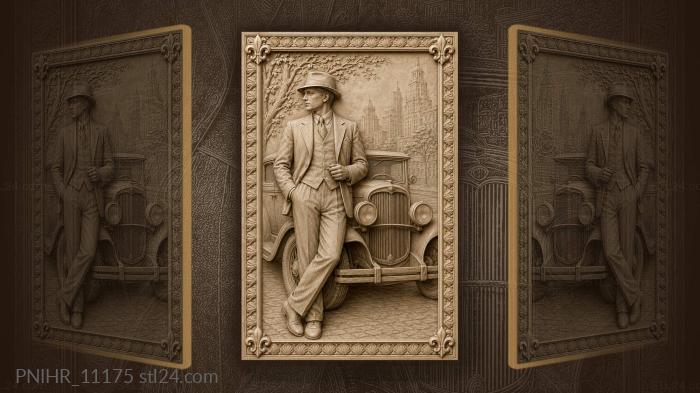 Jay Gatsby beside his vintage car 3d STL model