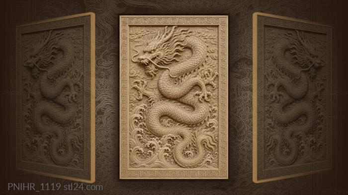 Dragon rising from ocean waves 3d STL model