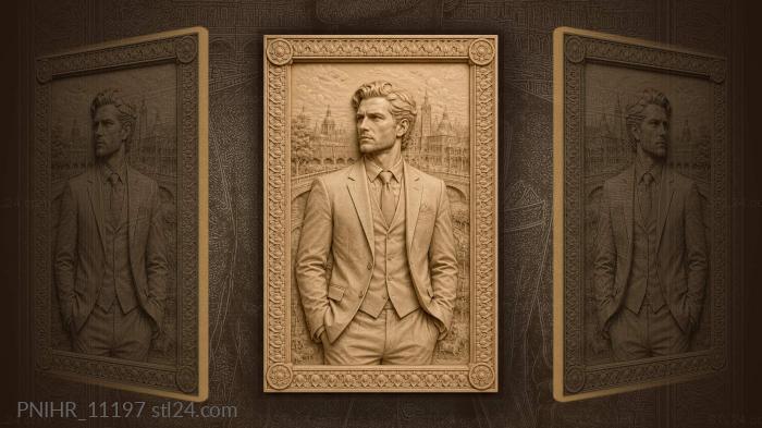 James Dean against a cityscape with bridges 3d STL model