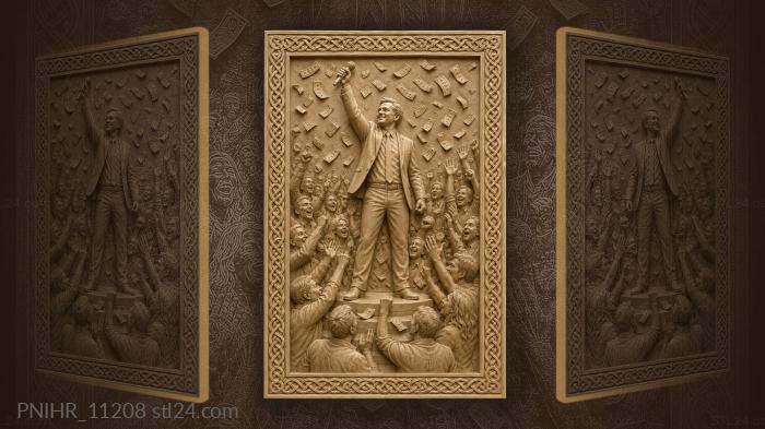 Man with microphone amid falling money 3d STL model
