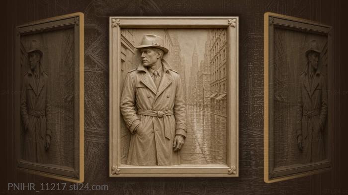 Man in trench coat on wet street 3d STL model